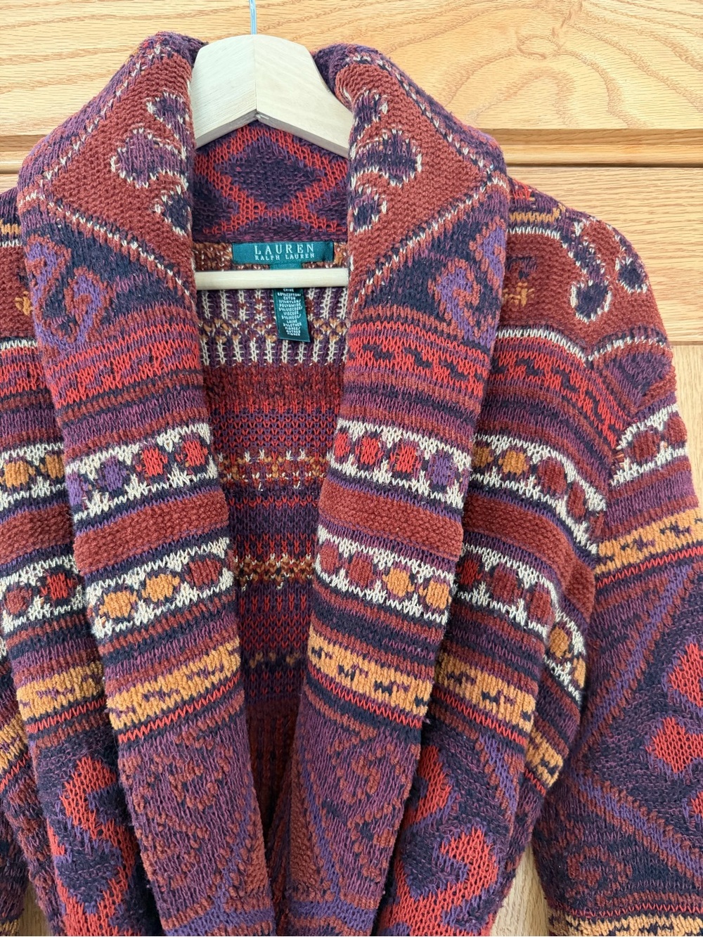 Vintage Ralph Lauren Shawl Collar Southwestern Cardigan Sweater - M 💜❤️🧡 - Picture 2 of 11